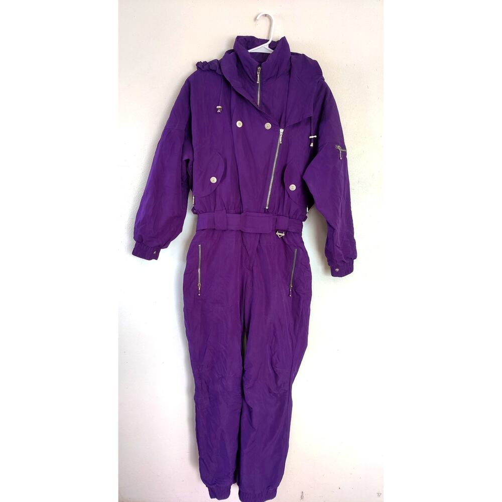 Vintage Fera Skiwear Women's Purple Ski Jumpsuit 90's Ladies 12 Hooded Snowboard